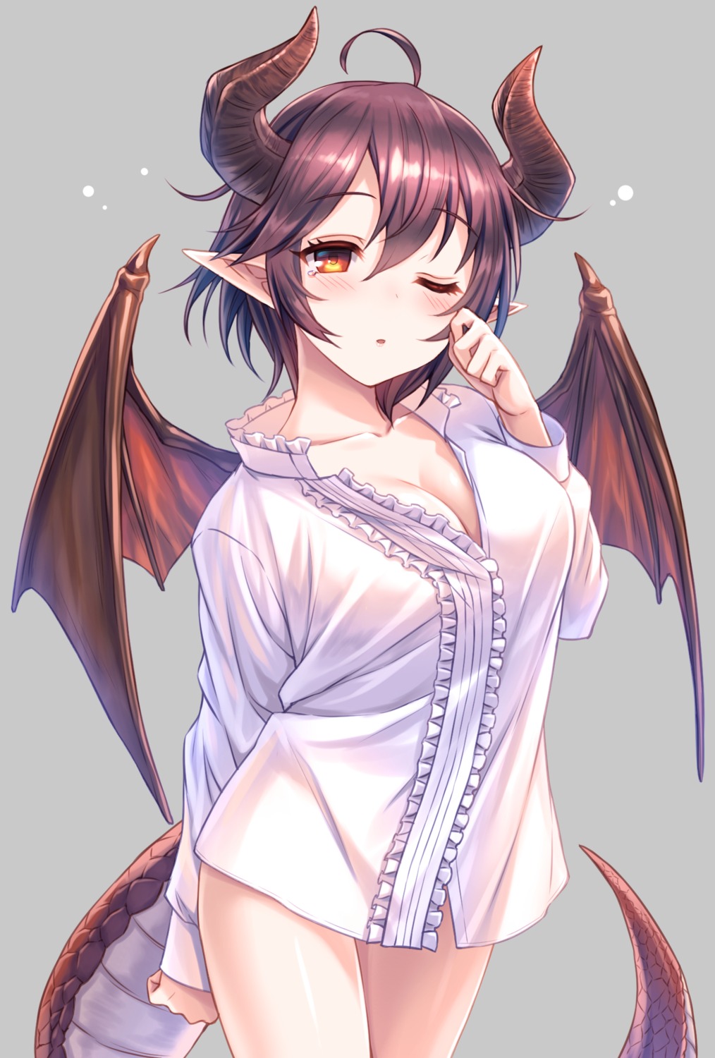 cleavage granblue_fantasy grea horns pointy_ears tail tomo_(tmtm_mf_mf) wings