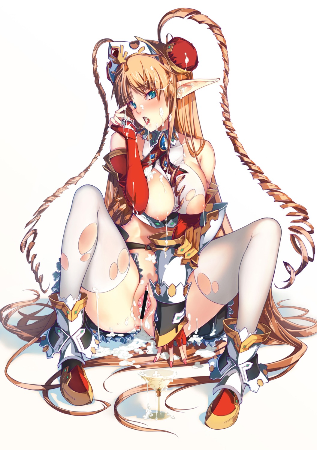 breasts censored cum elf ky neige_hausen nipples nopan pointy_ears pussy super_robot_wars super_robot_wars_og super_robot_wars_og_saga_:_mugen_no_frontier thighhighs torn_clothes