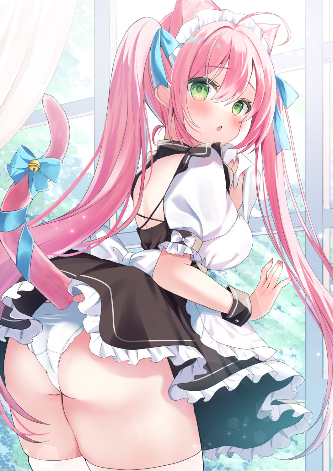 animal_ears ass hamico maid nekomimi pantsu skirt_lift tail thighhighs thong