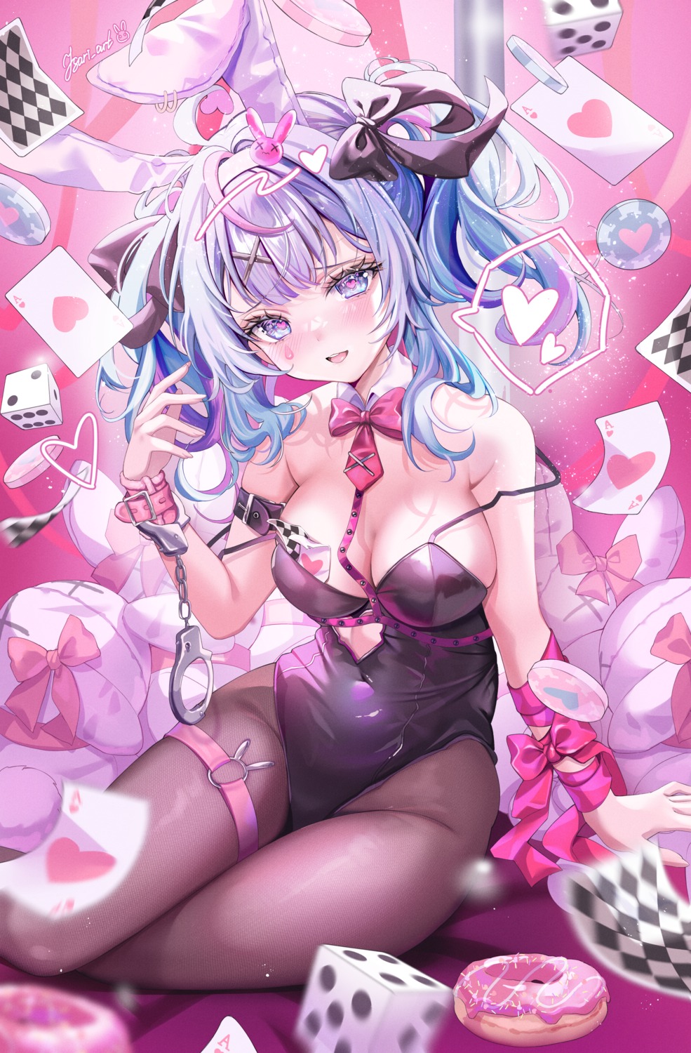 animal_ears bunny_ears bunny_girl garter hatsune_miku isari_sensei no_bra pantyhose rabbit_hole_(vocaloid) tattoo vocaloid wardrobe_malfunction