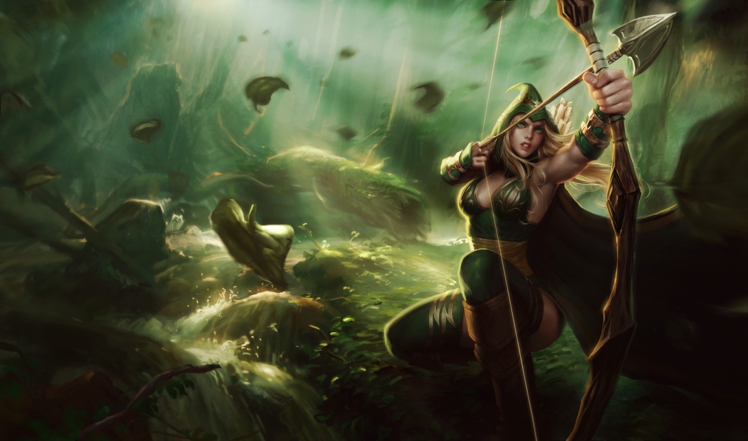 ashe cleavage league_of_legends tagme thighhighs weapon