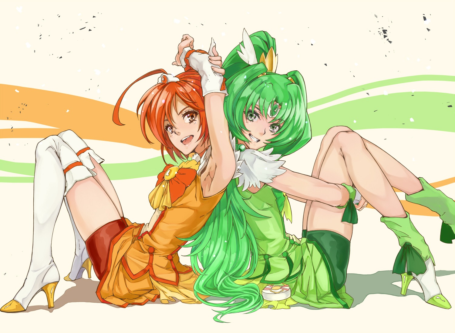 bike_shorts hino_akane midorikawa_nao precure smile_precure! thighhighs yamaishi