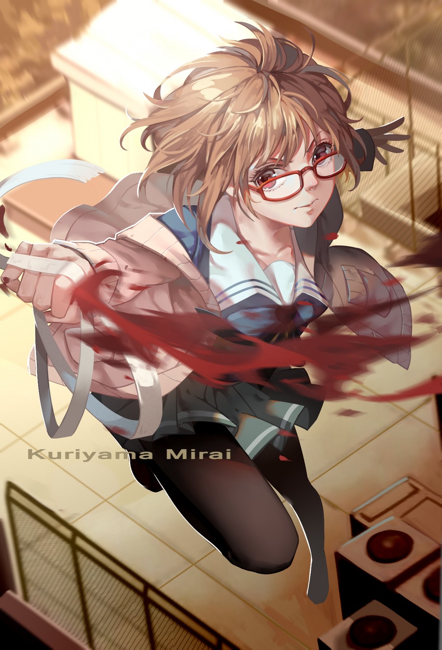 bandages blood kuriyama_mirai kyoukai_no_kanata lightofheaven megane pantyhose seifuku