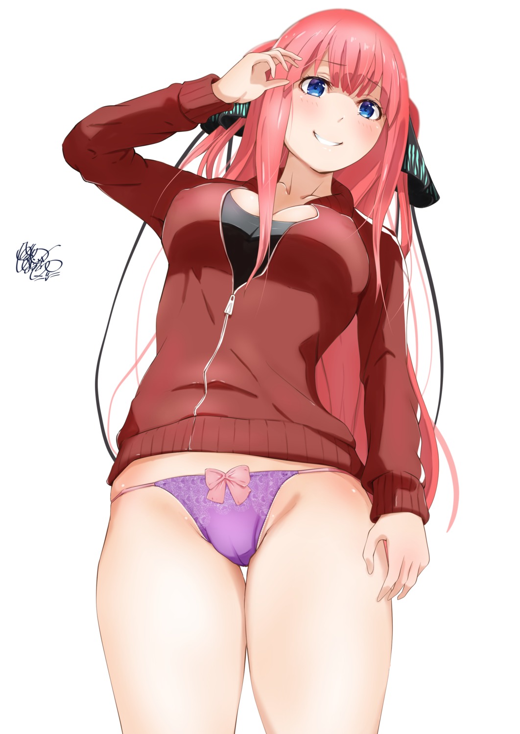 5-toubun_no_hanayome cameltoe cleavage dragonoil erect_nipples gym_uniform nakano_nino open_shirt pantsu