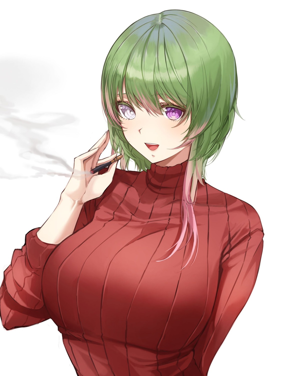 ame_816 heterochromia smoking sweater