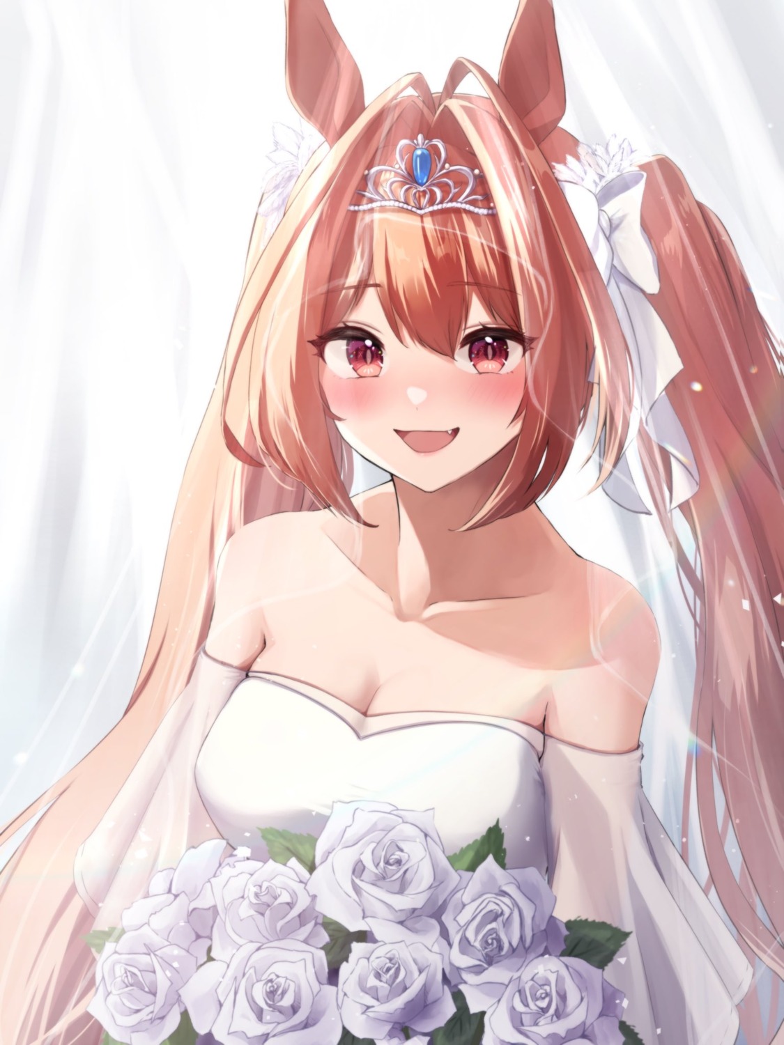 animal_ears cleavage daiwa_scarlet_(umamusume) dress see_through uma_musume_pretty_derby wedding_dress yamaro0