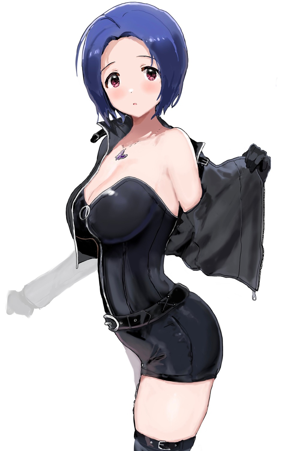 cleavage hitodama_(madatohi) miura_azusa the_idolm@ster thighhighs undressing