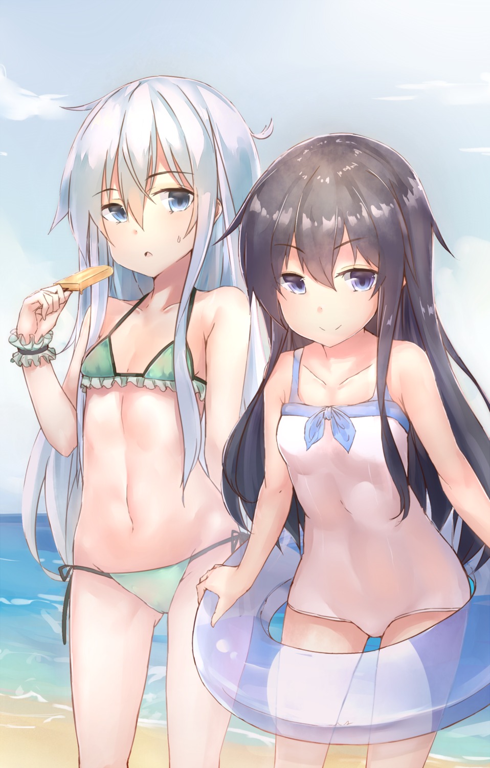 akatsuki_(kancolle) bikini cleavage hibiki_(kancolle) kantai_collection kure_(kure_ng) swimsuits