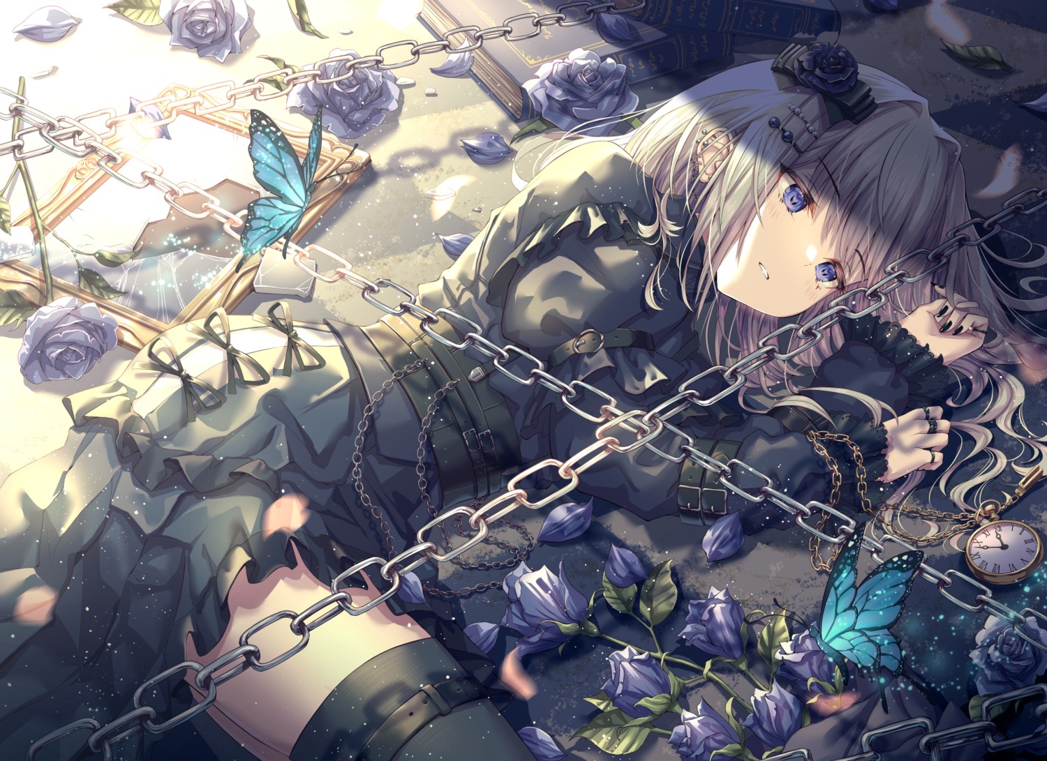 garter gothic_lolita hirokazu_(analysis-depth) lolita_fashion skirt_lift thighhighs