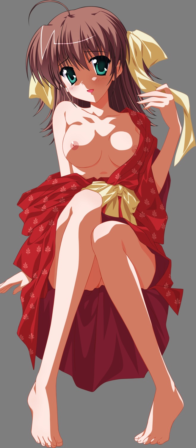 breasts ef_~a_fairytale_of_the_two~ miyamura_miyako nipples nopan open_shirt transparent_png vector_trace yukata