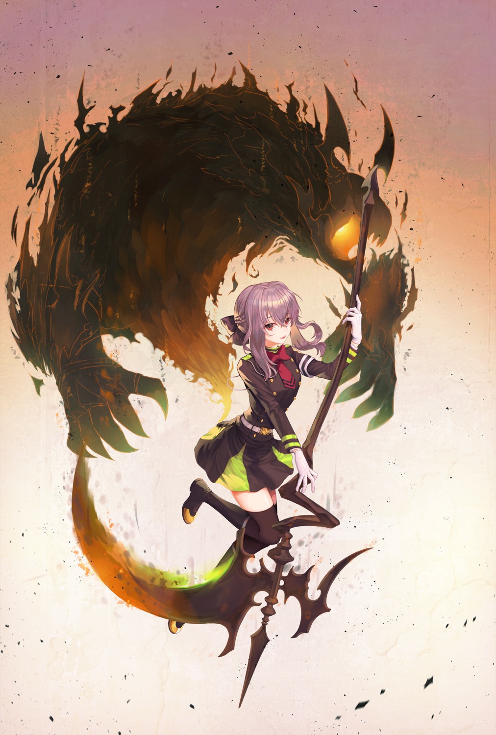 heels hiiragi_shinoa owari_no_seraph seifuku thighhighs tico weapon