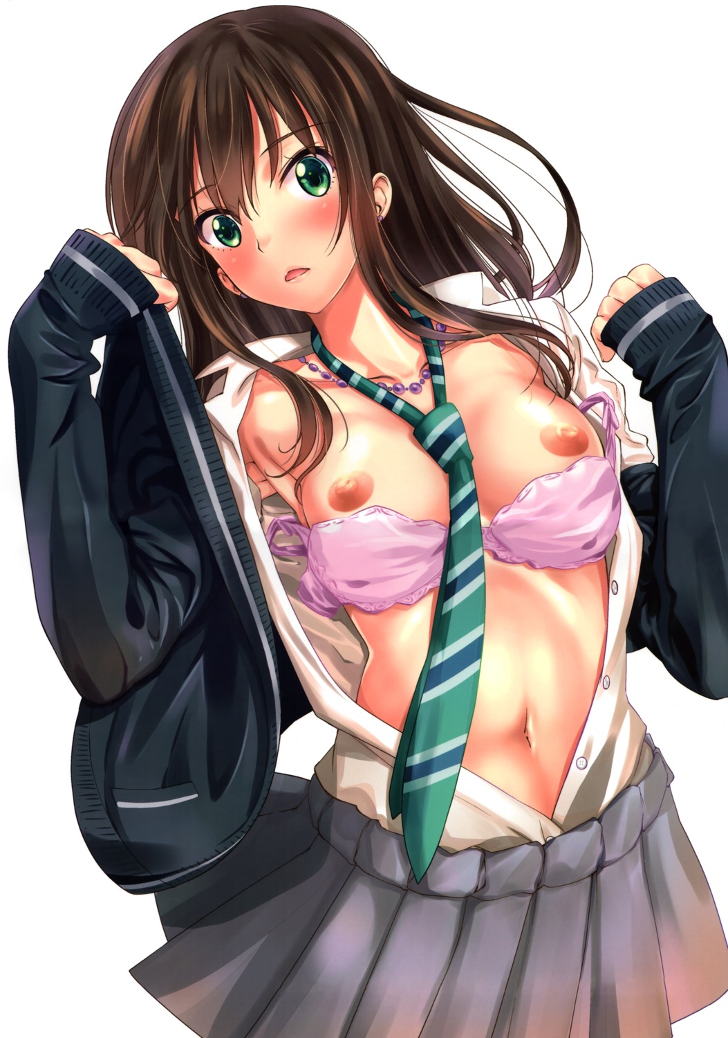 bra breasts detexted nipples oh!saka_spirits open_shirt possible_duplicate seifuku shibuya_rin sweater the_idolm@ster the_idolm@ster_cinderella_girls ugeppa