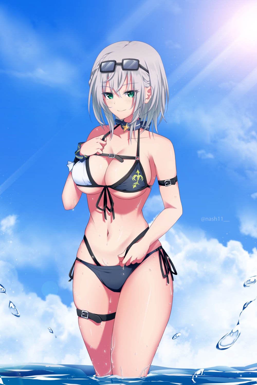 bikini garter hololive megane nash11 shirogane_noel swimsuits wet