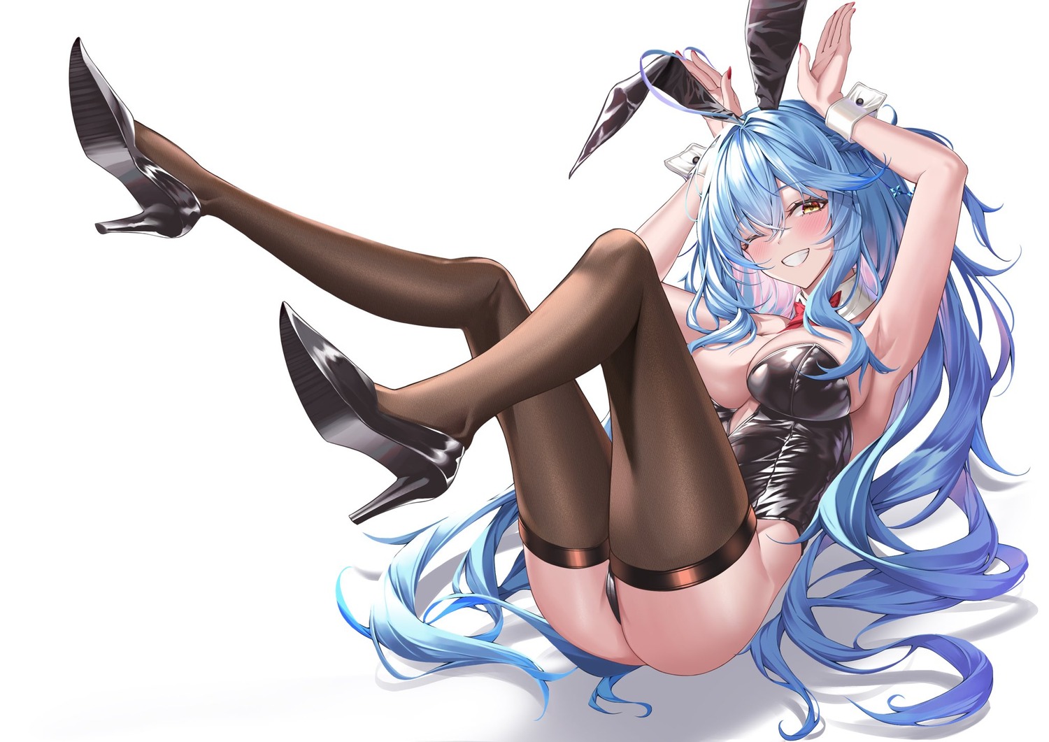 animal_ears bratja bunny_ears bunny_girl heels hololive no_bra stockings thighhighs yukihana_lamy