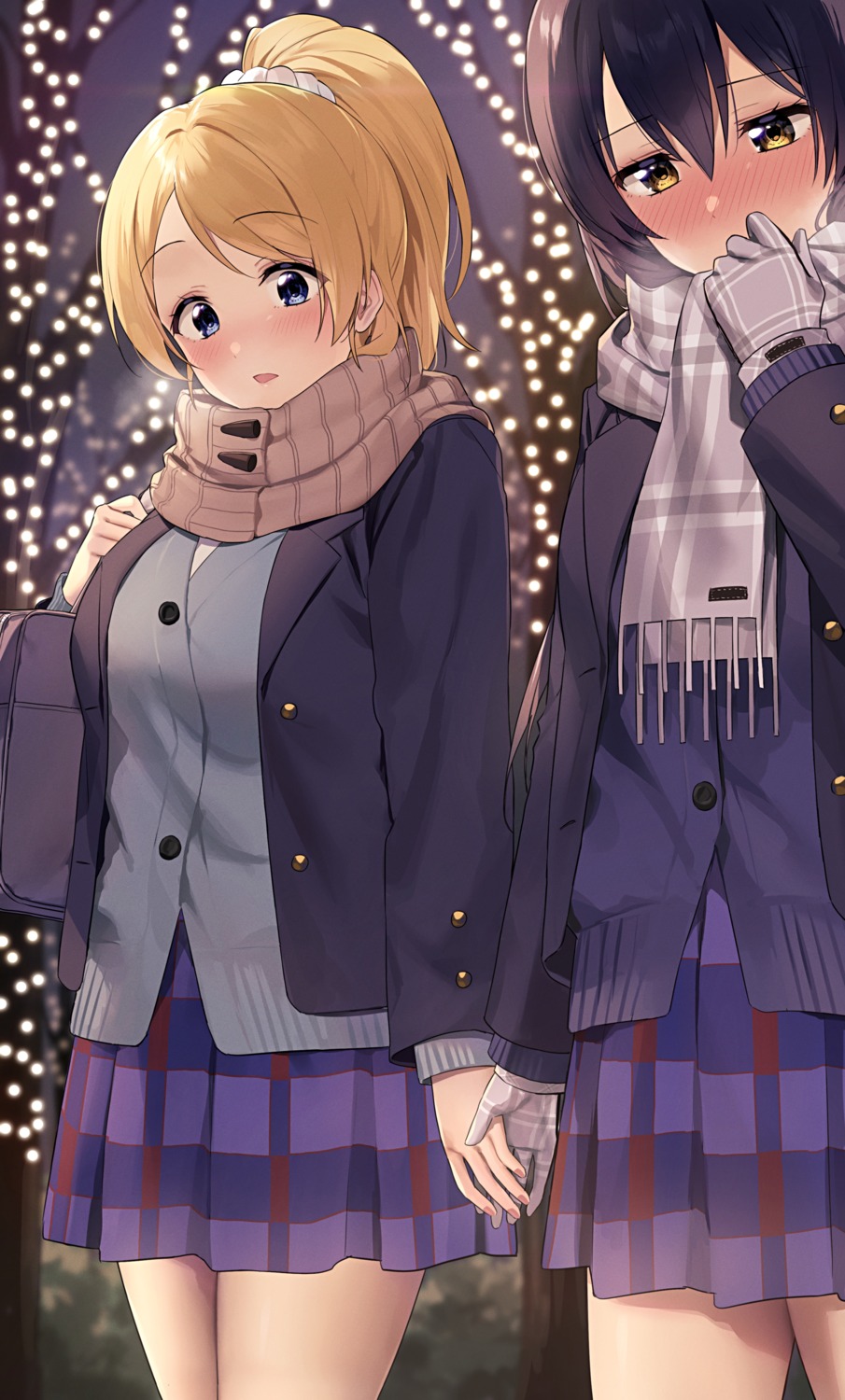 ayase_eli christmas love_live! nanatsu_no_umi seifuku sonoda_umi sweater yuri