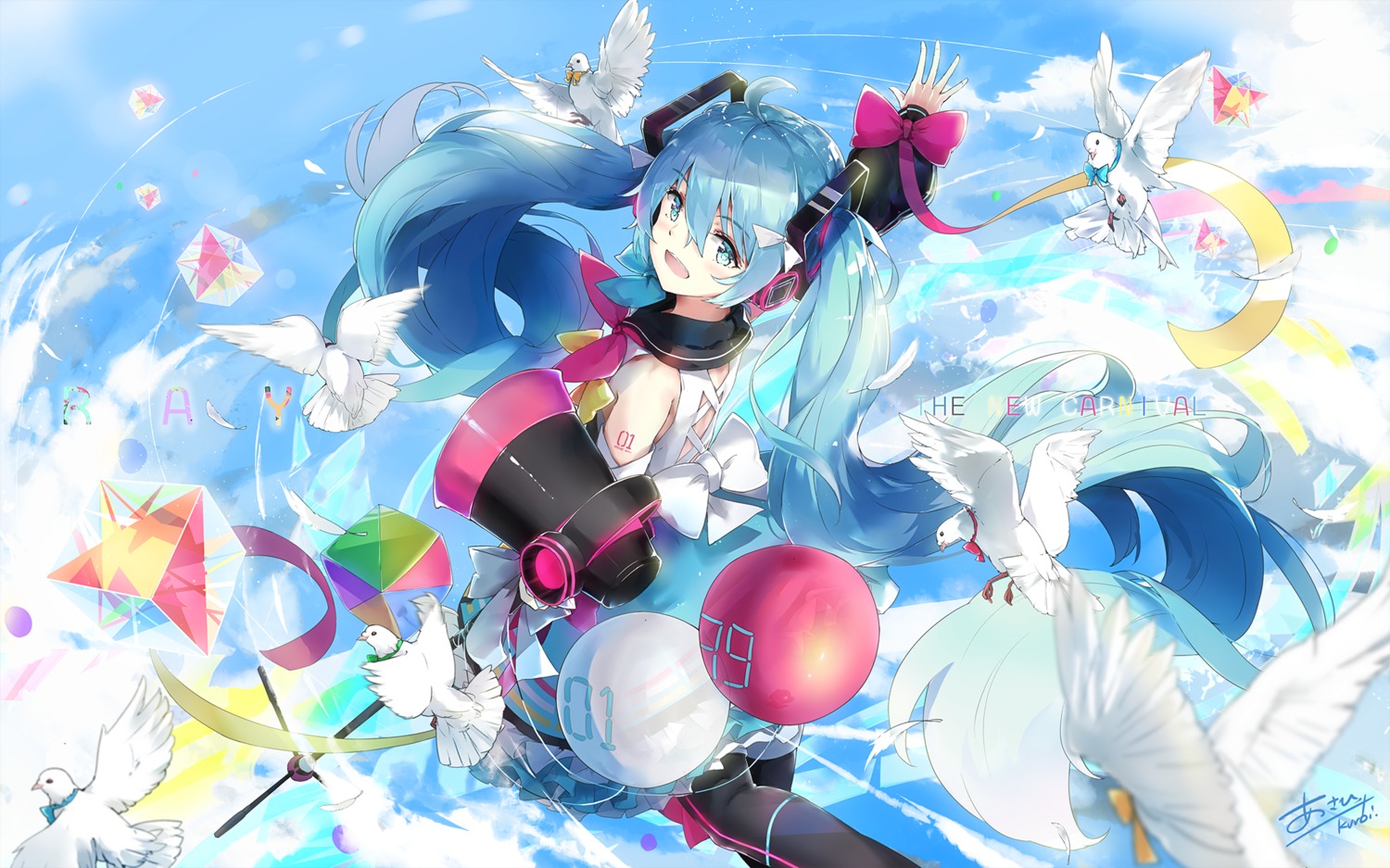 asahi_kuroi hatsune_miku headphones magical_mirai tattoo vocaloid