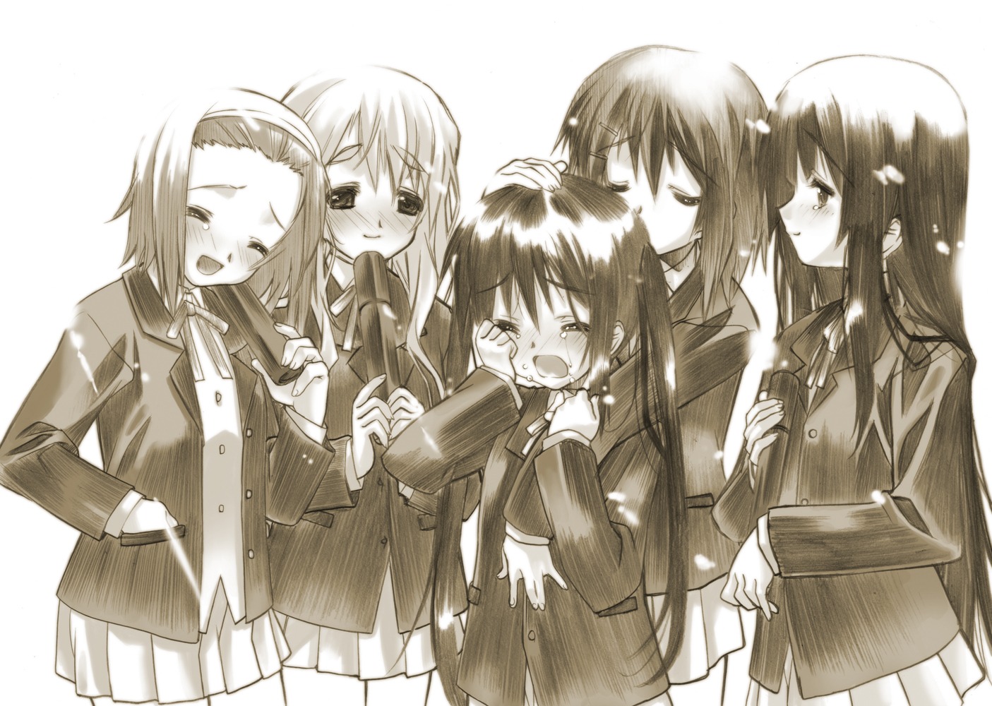 akiyama_mio hirasawa_yui k-on! kotobuki_tsumugi monochrome nakano_azusa seifuku senomoto_hisashi tainaka_ritsu