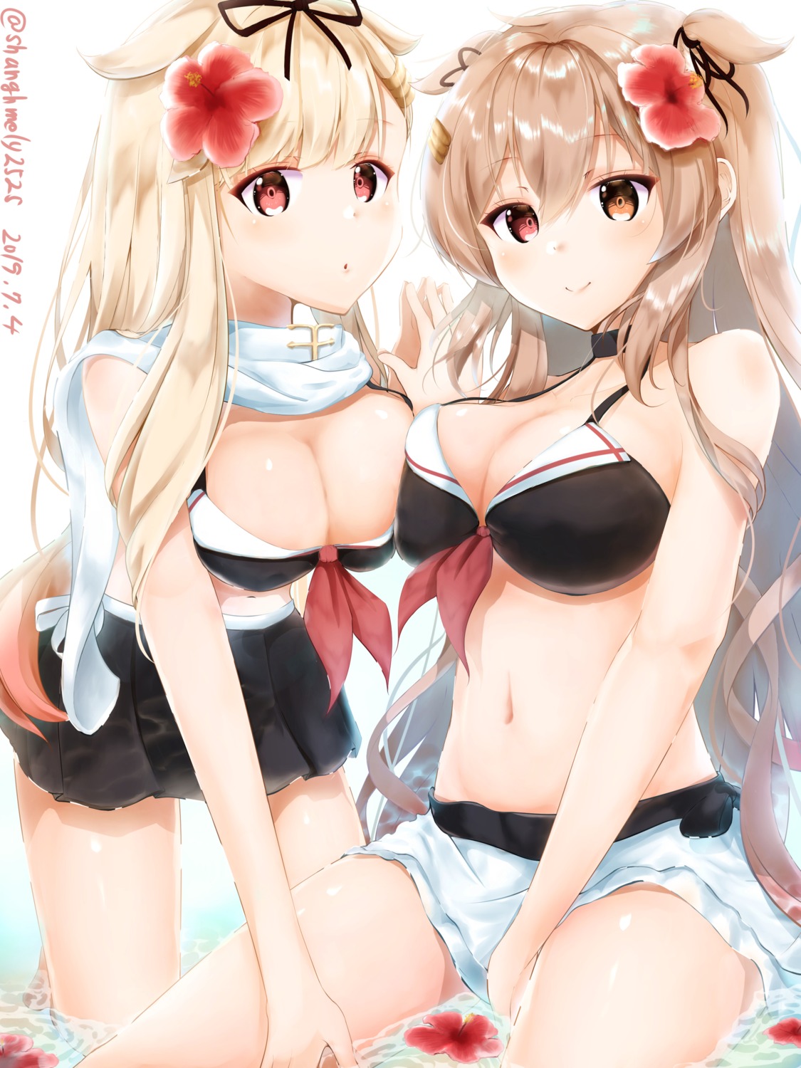 bikini kantai_collection murasame_(kancolle) shanghmely swimsuits wet yuudachi_(kancolle)