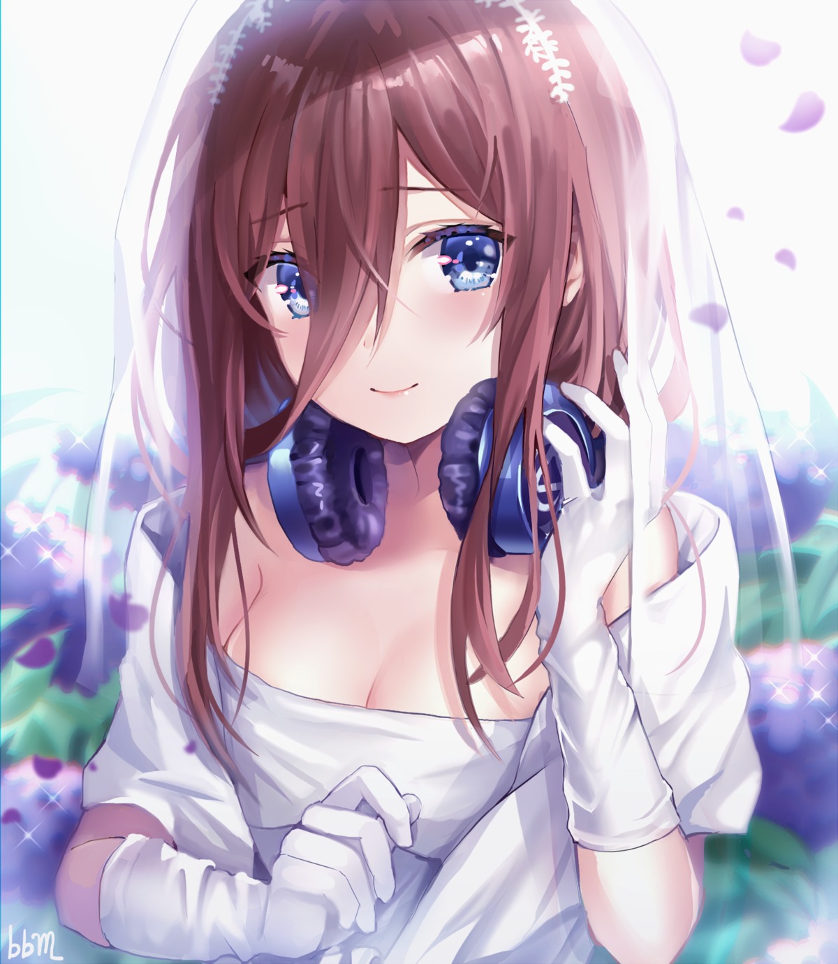 5-toubun_no_hanayome blue_blood_moon cleavage dress headphones nakano_miku wedding_dress