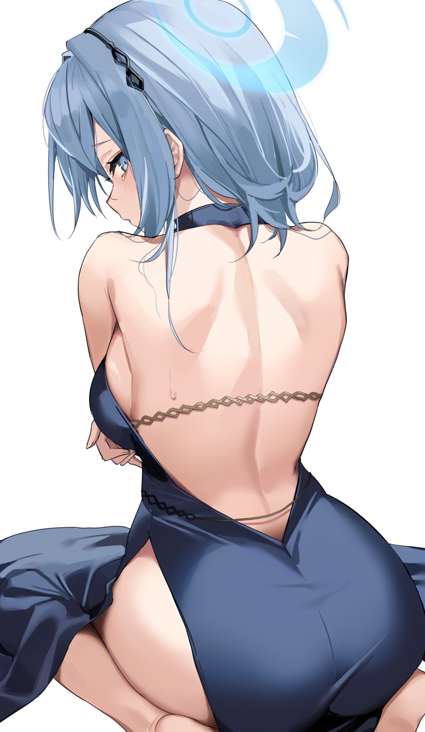 amau_ako ass blue_archive dress halo kithera no_bra nopan