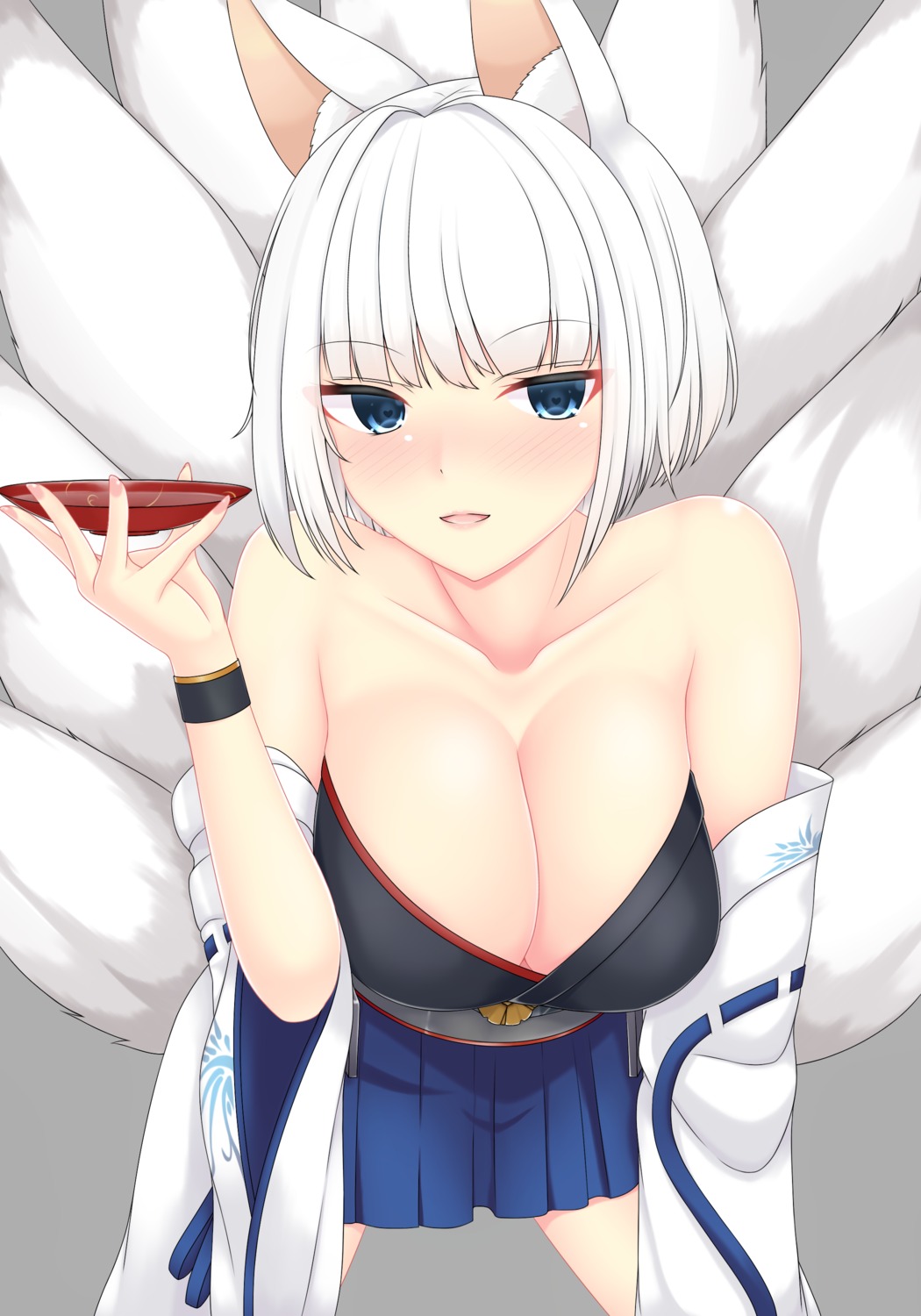 animal_ears azur_lane cleavage kaga_(azur_lane) kitsune open_shirt tagme tail