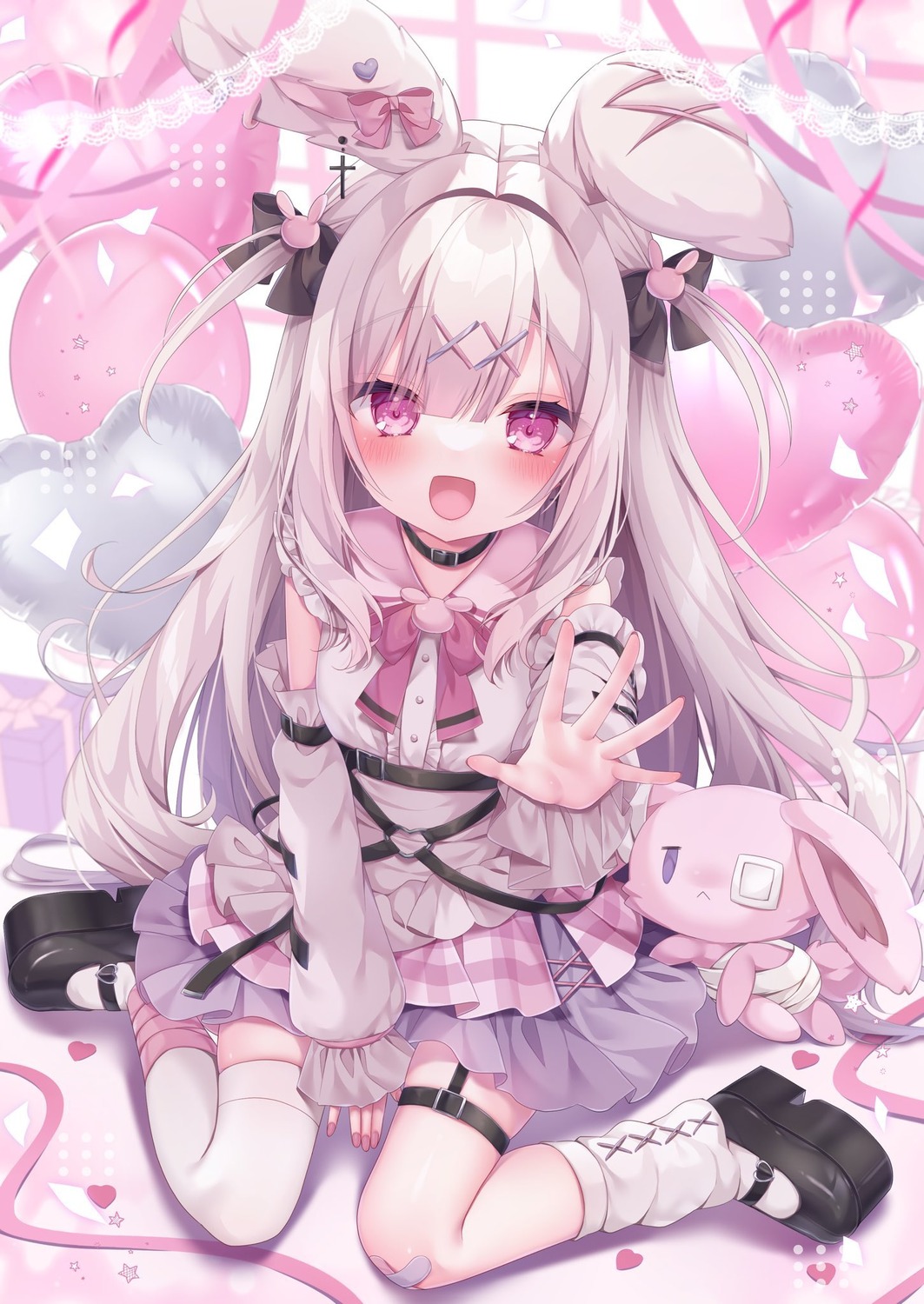 animal_ears bandaid bunny_ears garter indie_virtual_youtuber lolita_fashion momochi_chia thighhighs usatama_amyu