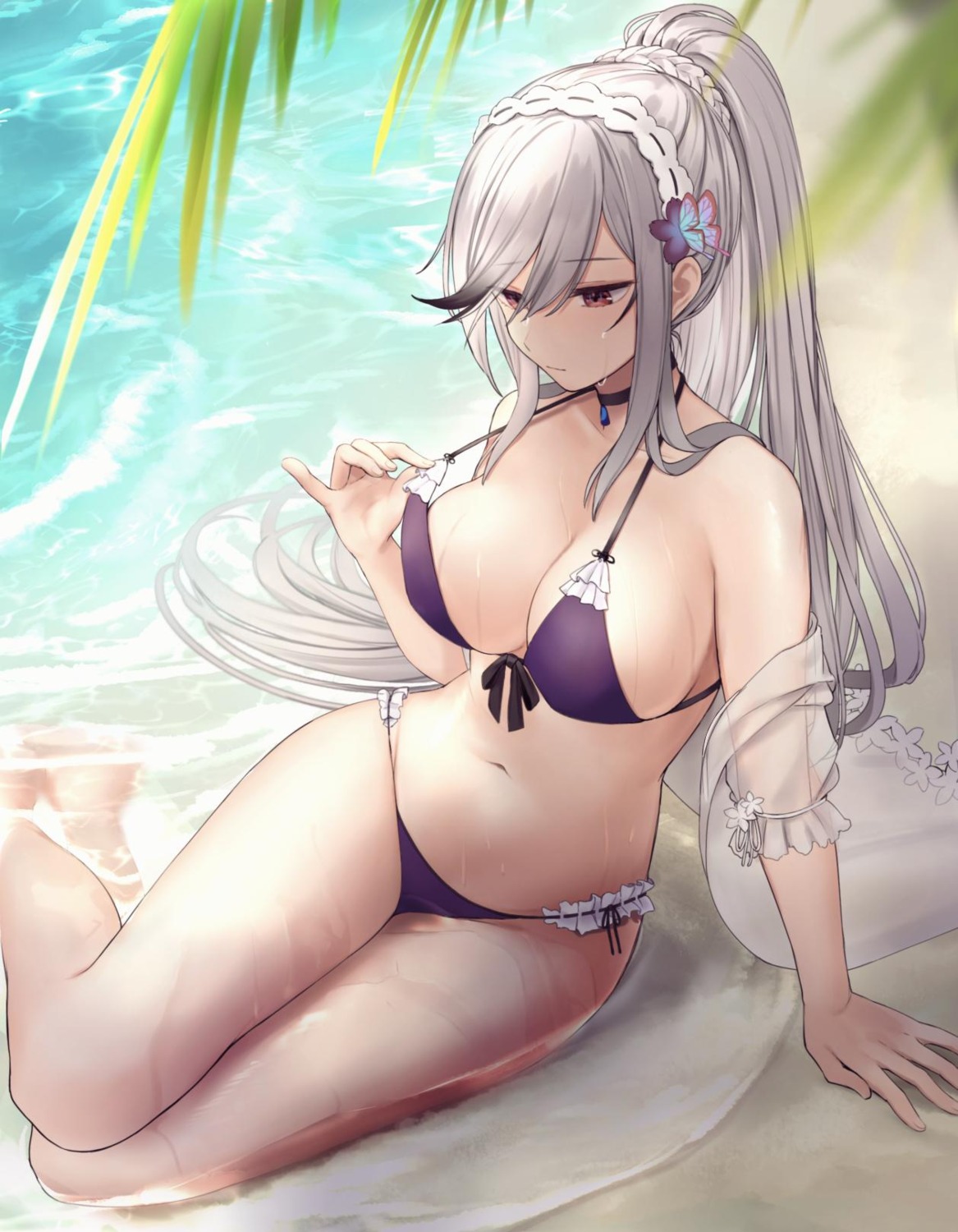 azur_lane bikini dunkerque_(azur_lane) duplicate kinokorec open_shirt see_through swimsuits wet