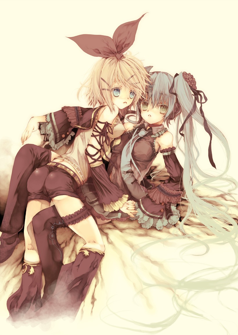 garter hatsune_miku kagamine_rin ooki_bonta thighhighs vocaloid