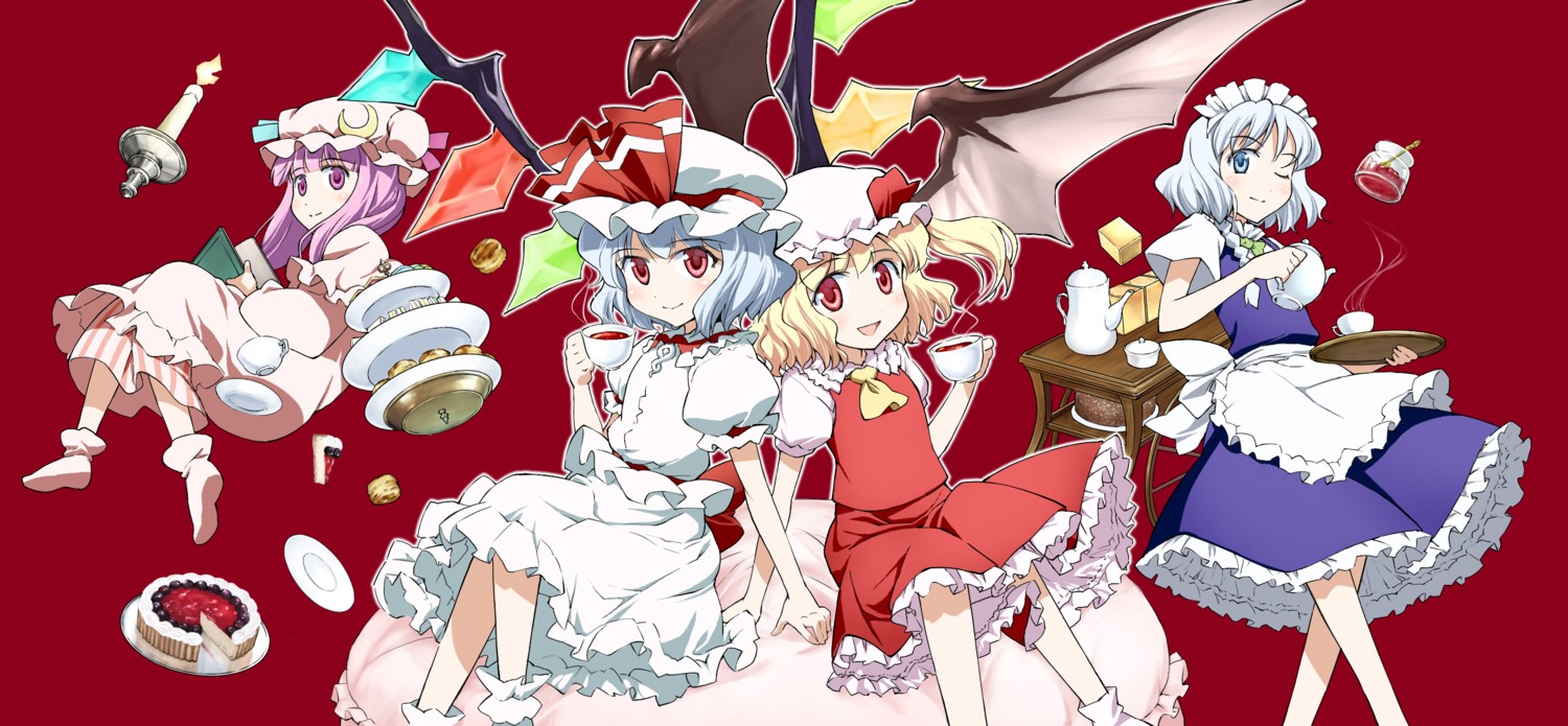 flandre_scarlet izayoi_sakuya patchouli_knowledge remilia_scarlet takahata_yuki touhou wings