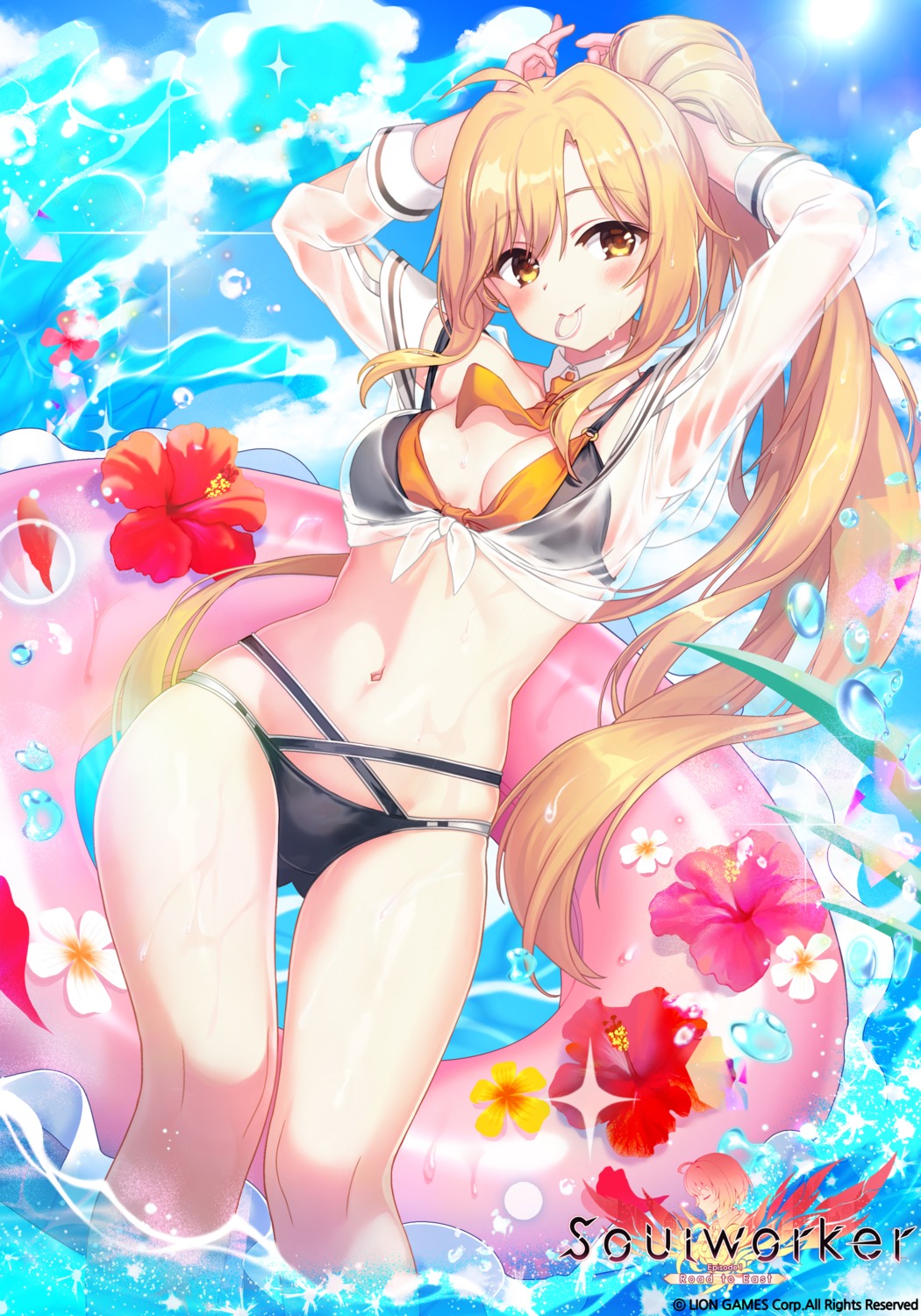 bikini open_shirt see_through soul_worker swimsuits tagme wet wet_clothes