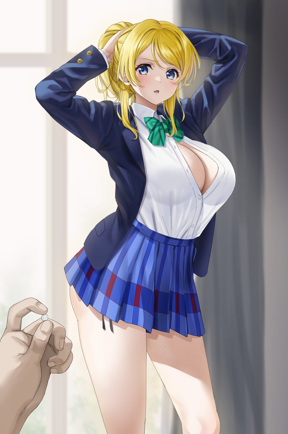 ayase_eli cleavage fuooooo love_live! no_bra open_shirt seifuku