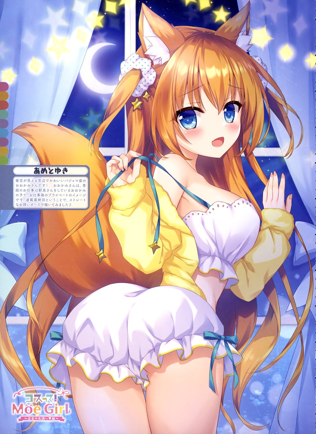 ameto_yuki animal_ears ass bloomers bra ekichou_ookami_(ameto_yuki) open_shirt pajama tail undressing