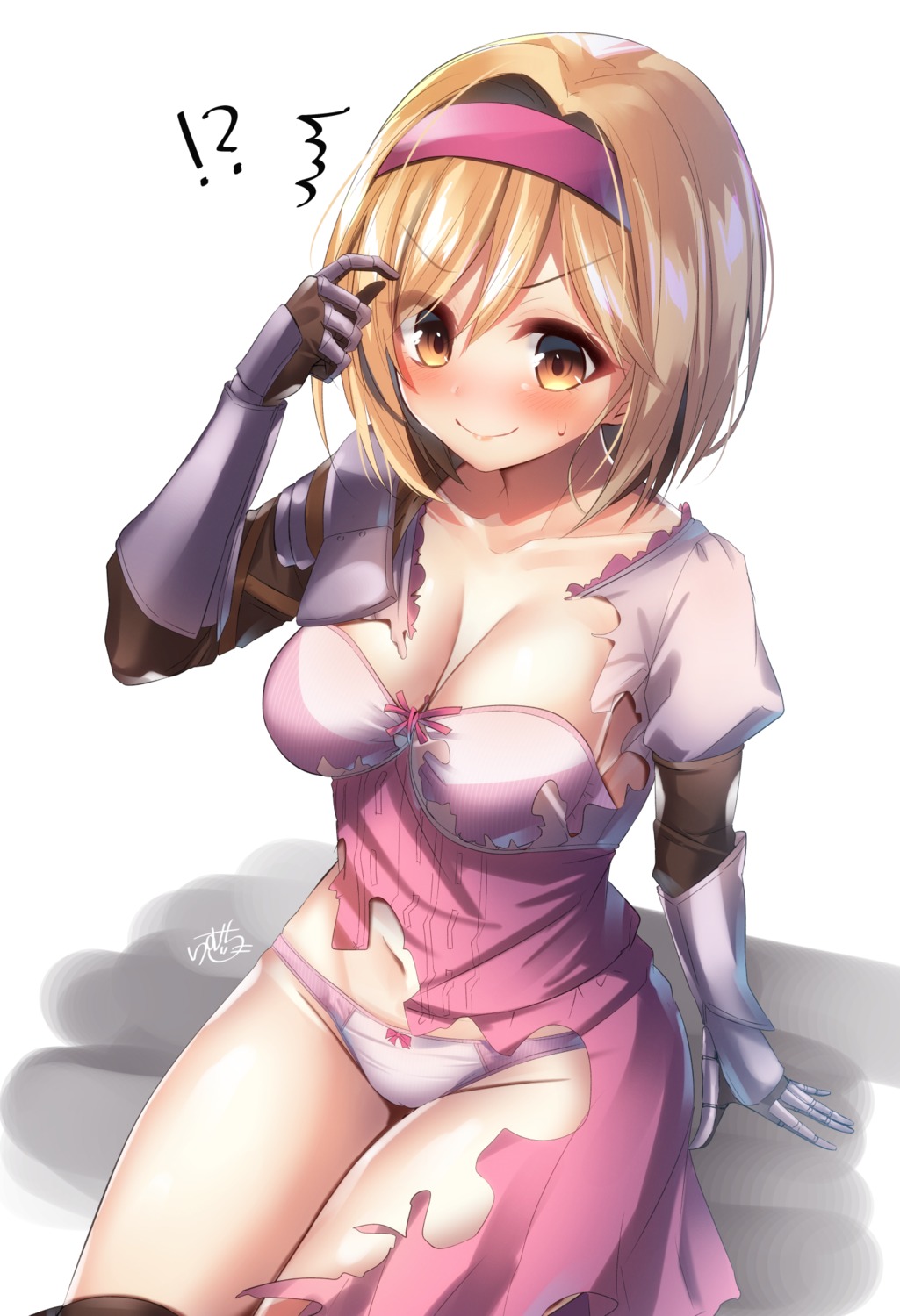 armor bra cameltoe cleavage djeeta_(granblue_fantasy) granblue_fantasy pantsu ramchi torn_clothes