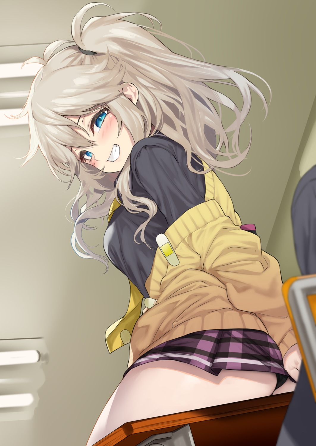 ass kasukabe_tsumugi pantsu seifuku skirt_lift sweater thong voiceroid yappen