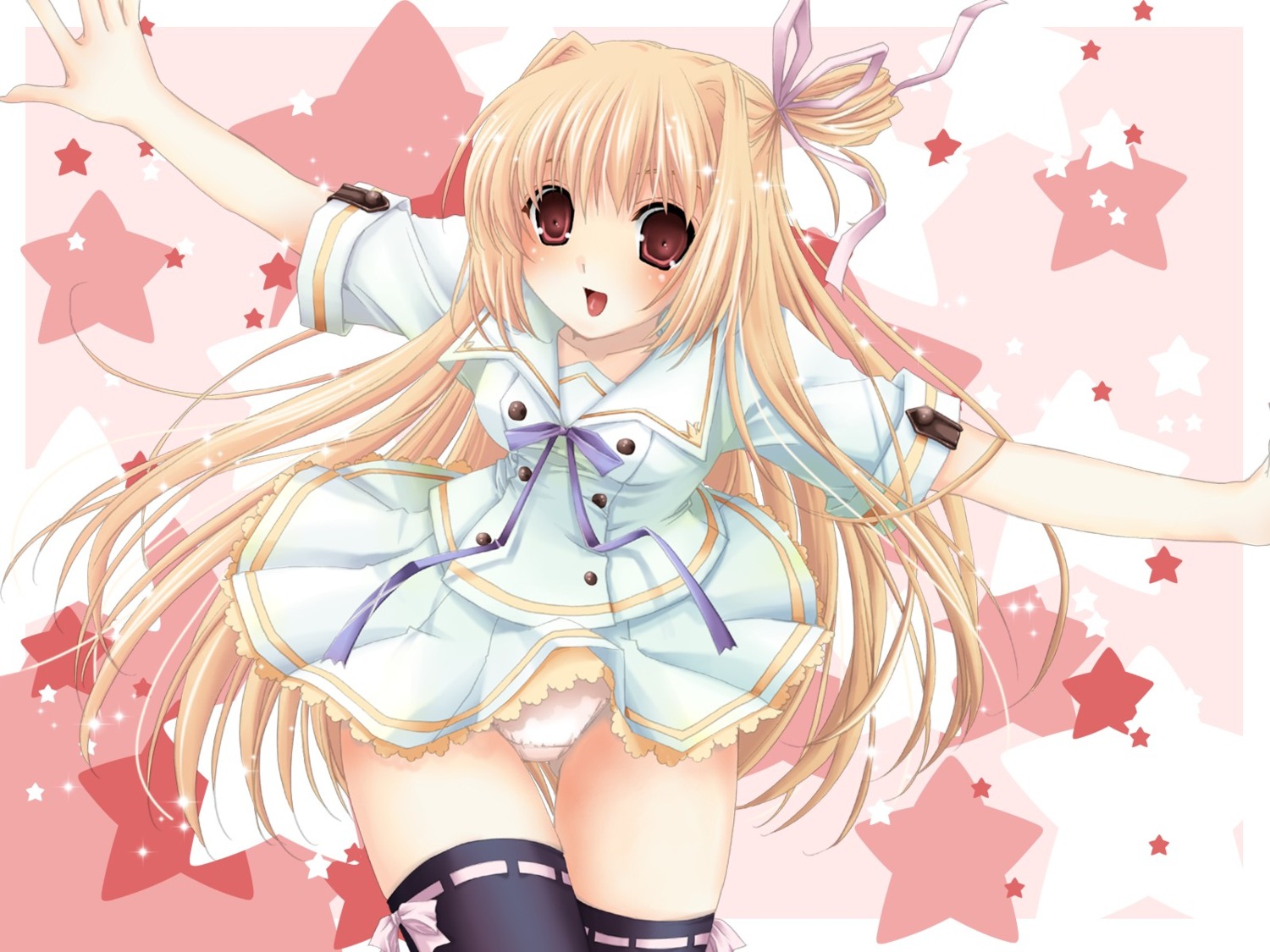 hoshiful kusuhara_kotone little pantsu seifuku skirt_lift thighhighs wallpaper