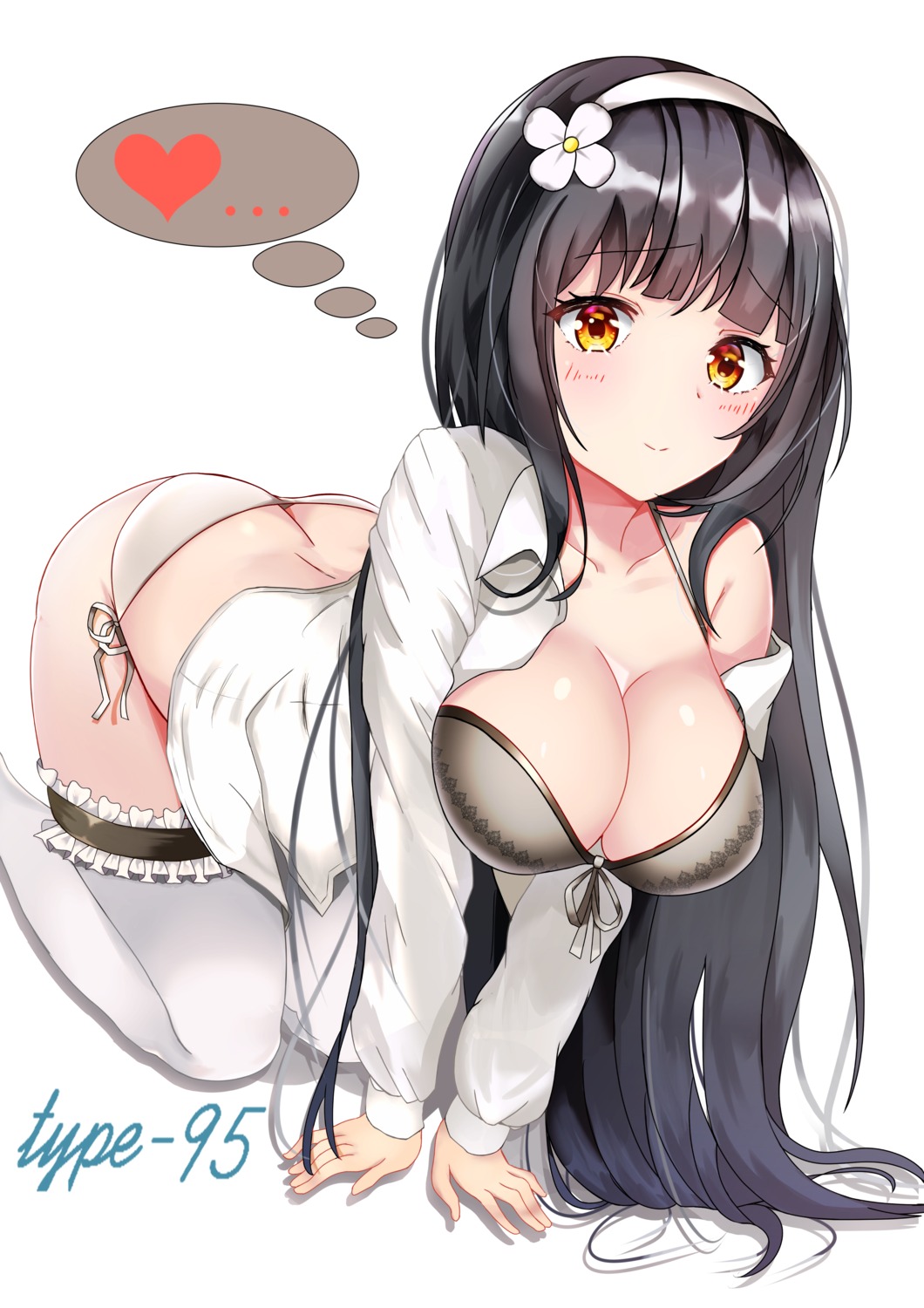 bra cleavage dress_shirt girls_frontline open_shirt pantsu qbz-95_(girls_frontline) string_panties thighhighs tia_(4017342)