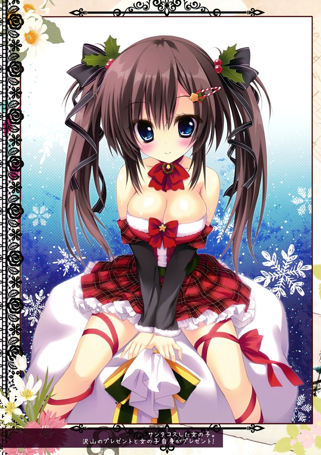 ame_zaiku christmas cleavage dress shiramori_yuse