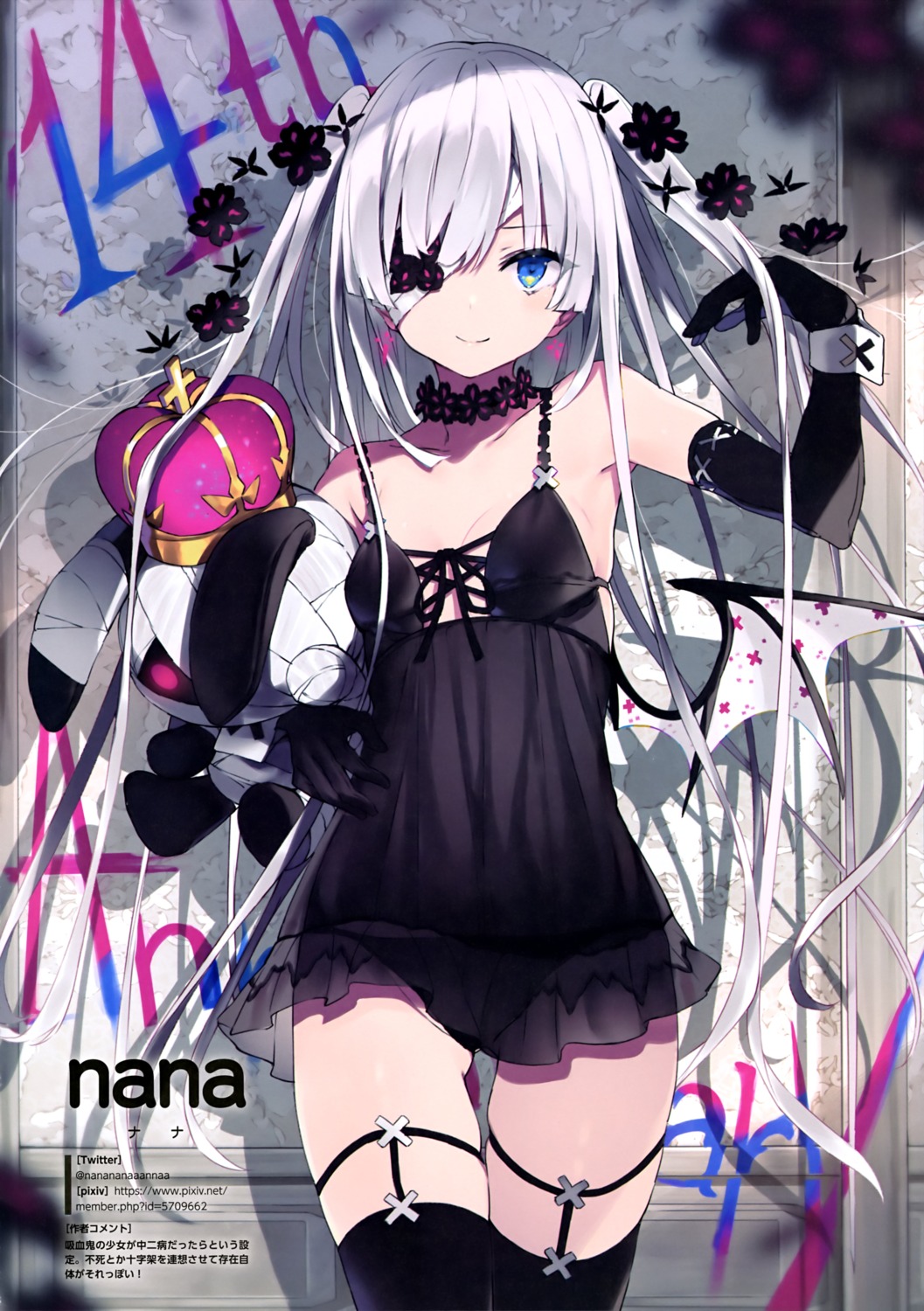 bandages eyepatch garter lingerie nana_(luna_berry) pantsu see_through stockings thighhighs wings