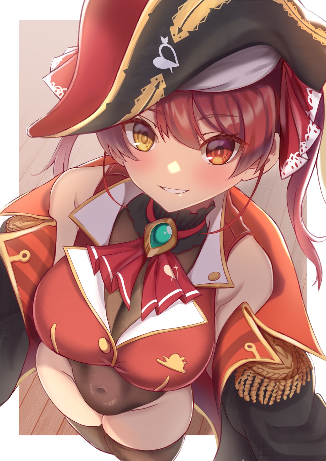 cleavage heterochromia hololive houshou_marine leotard pirate see_through thighhighs zeolch