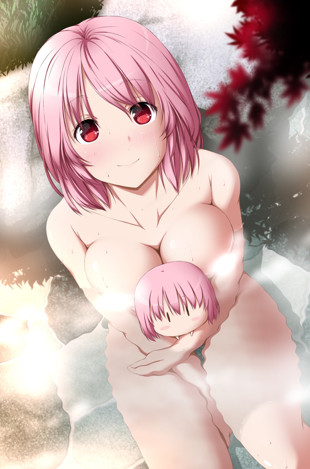 bathing censored chibi naked nori_tamago onsen saigyouji_yuyuko touhou wet