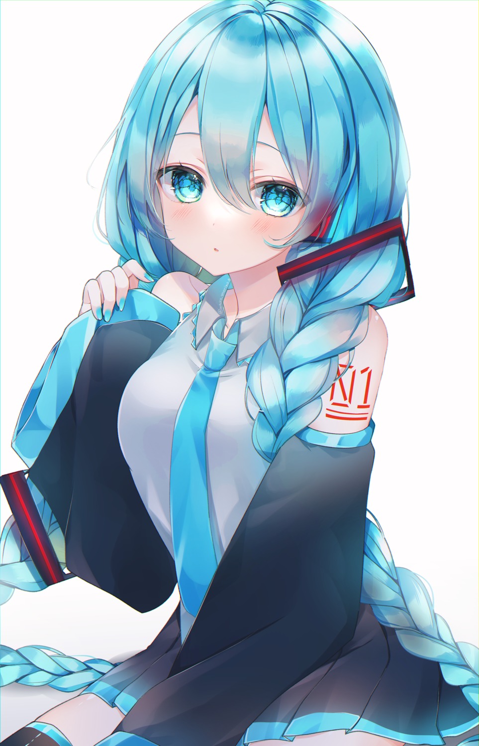 hatsune_miku headphones tattoo thighhighs vocaloid wako_morino