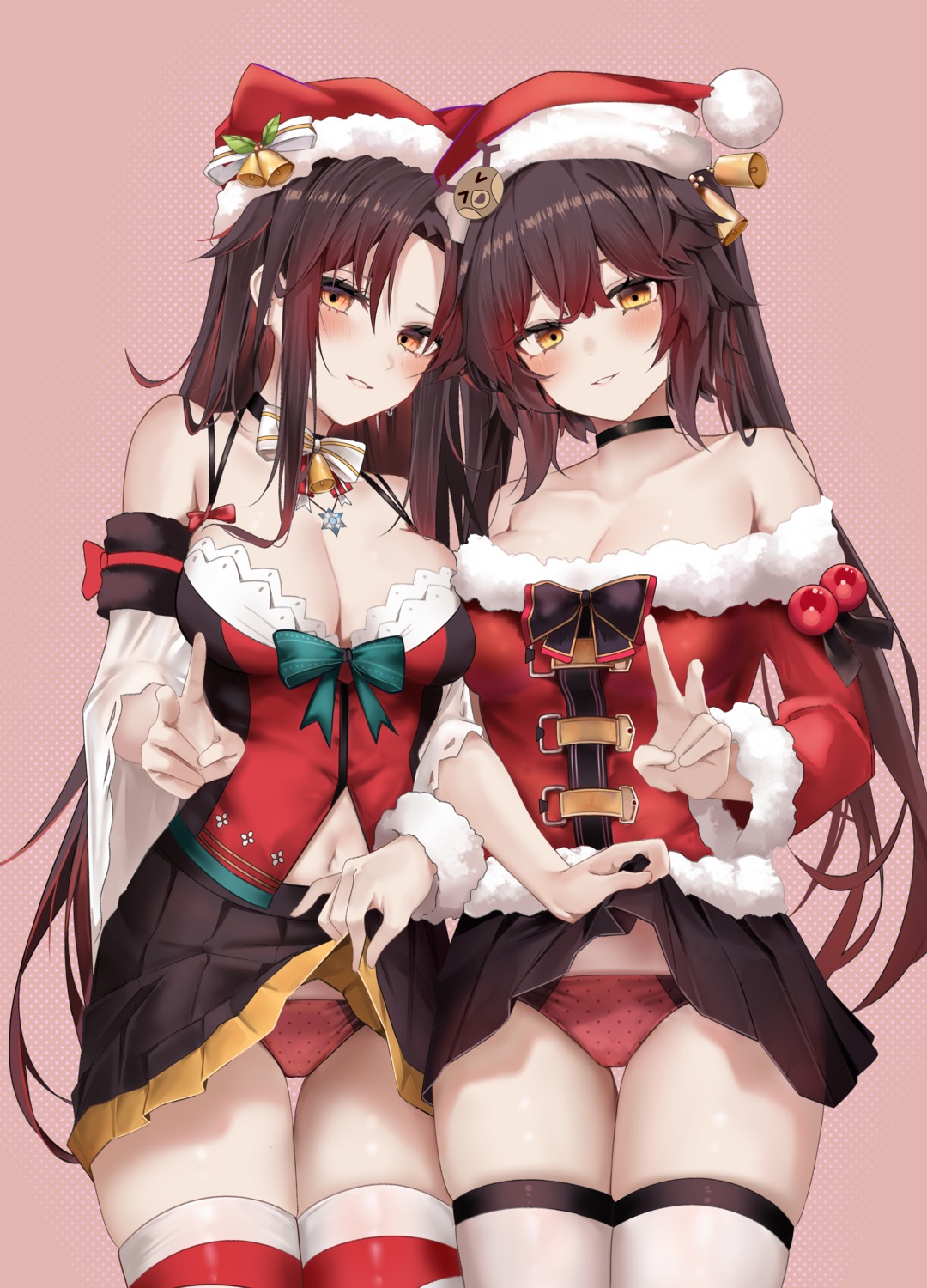 christmas cleavage girls_frontline m14_(girls_frontline) m21_(girls_frontline) no_bra pantsu ru_zhai skirt_lift thighhighs