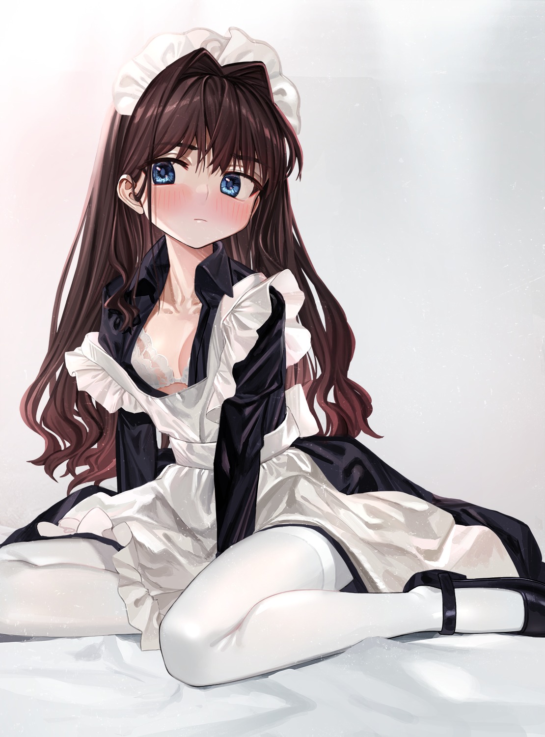 bra luicent maid open_shirt pantyhose