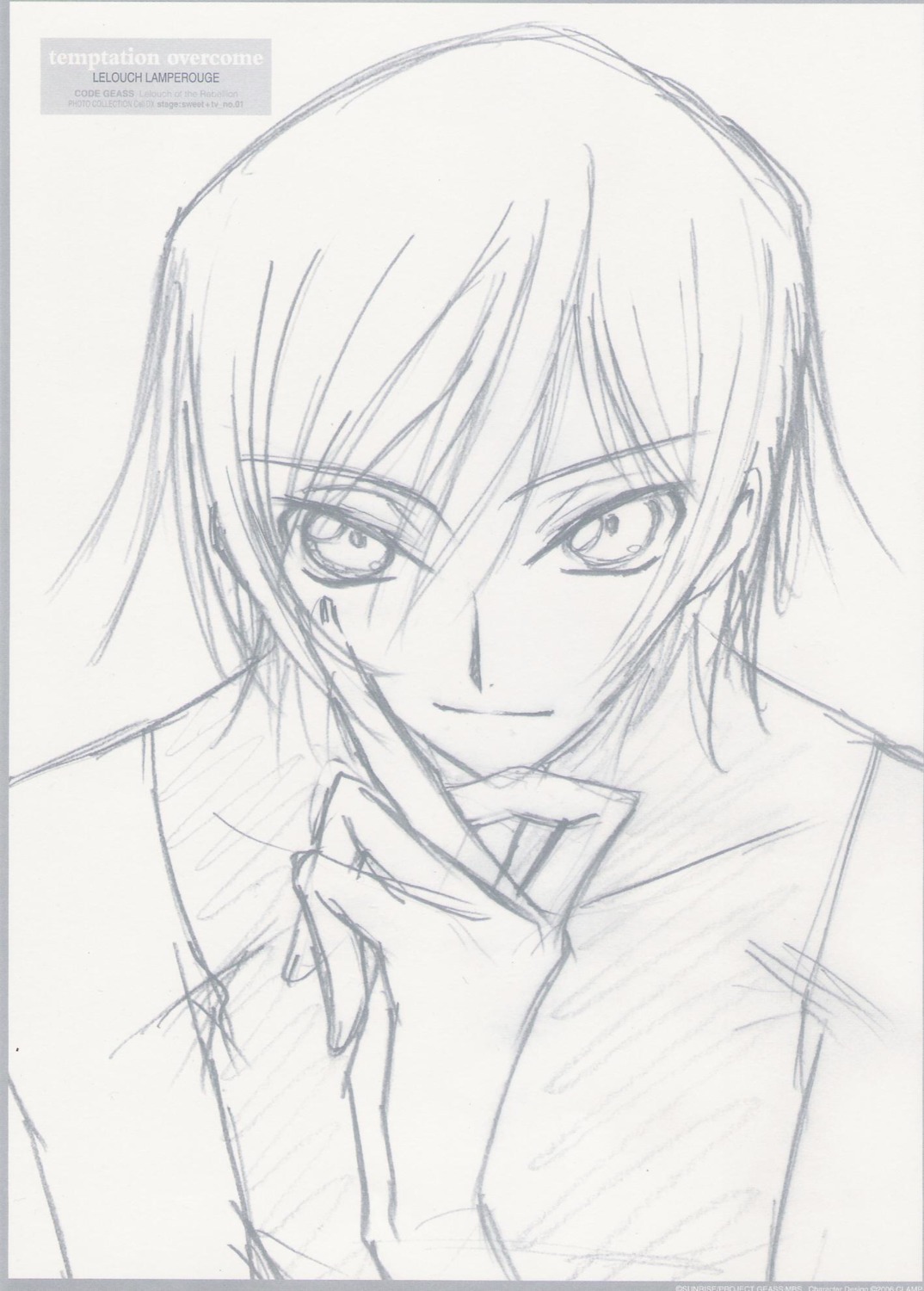 code_geass lelouch_lamperouge male monochrome ochiai_hitomi sketch