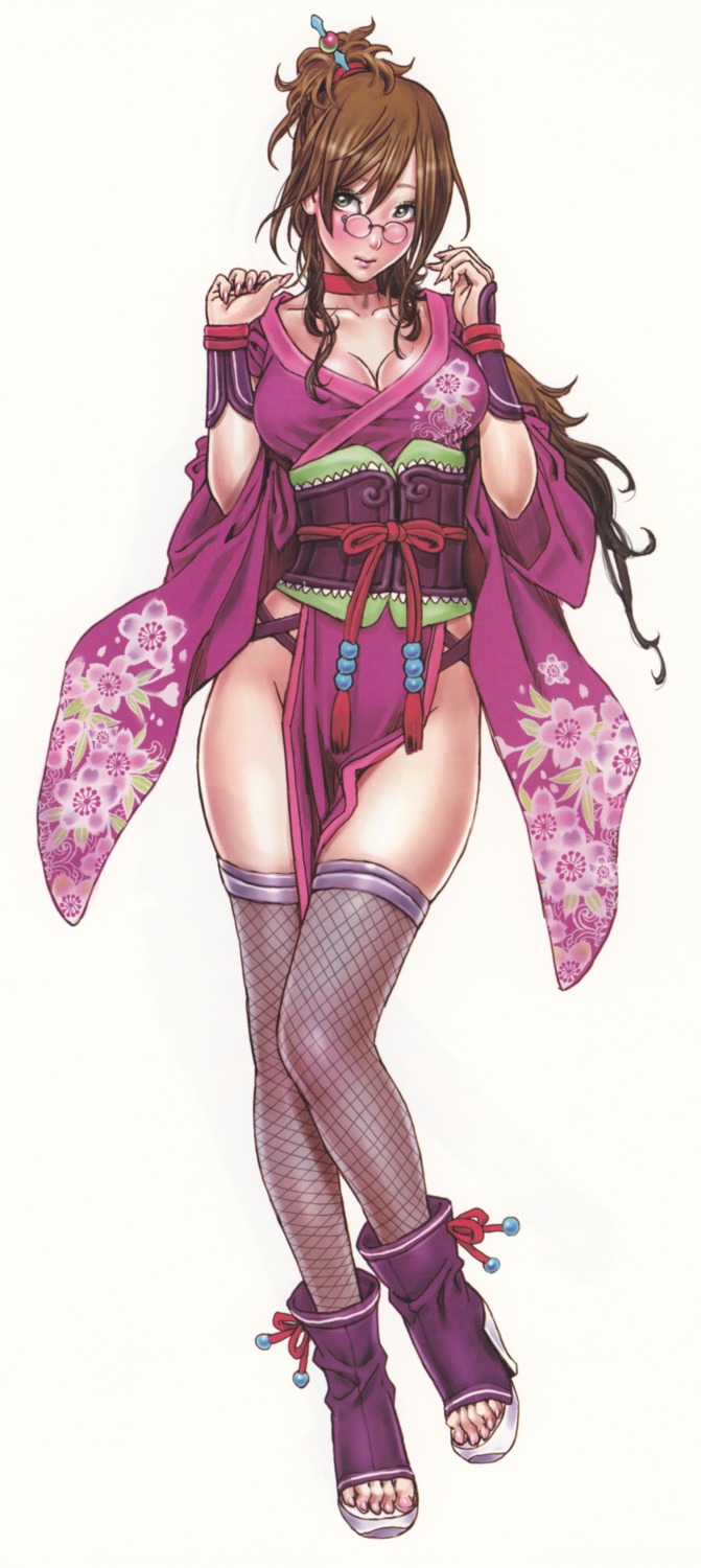 cleavage hattori_kiriko japanese_clothes megane thighhighs yamashita_shunya