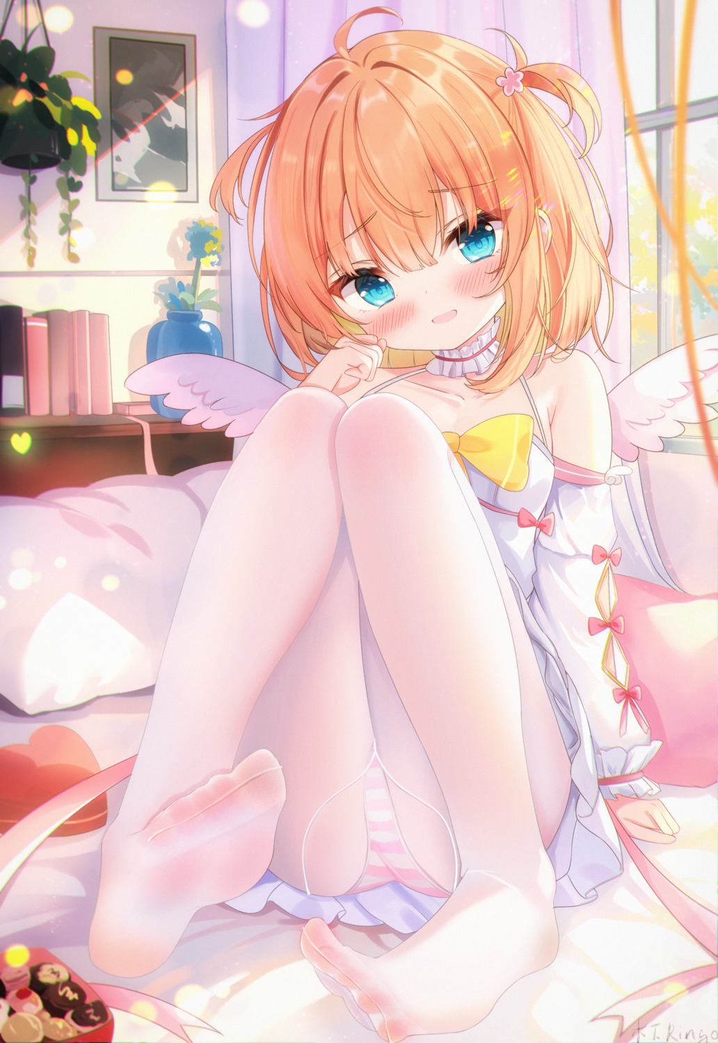 dress feet kinoshita_ringo_(ryve5758) loli pantsu pantyhose shimapan skirt_lift wings