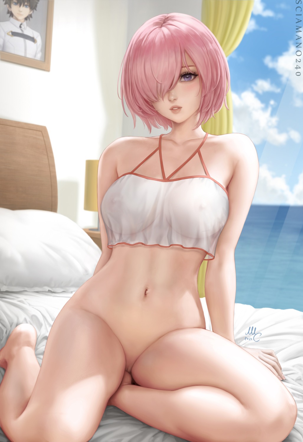bottomless erect_nipples fate/grand_order mash_kyrielight mirco_cabbia no_bra pussy see_through uncensored