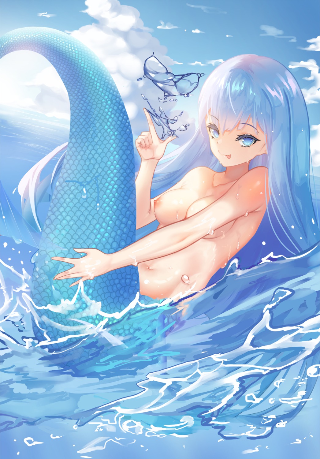 louie_(sun737373) mermaid monster_girl nipples tail topless wet