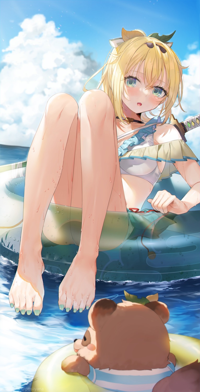bikini feet hololive kazama_iroha swimsuits sword yana_mori
