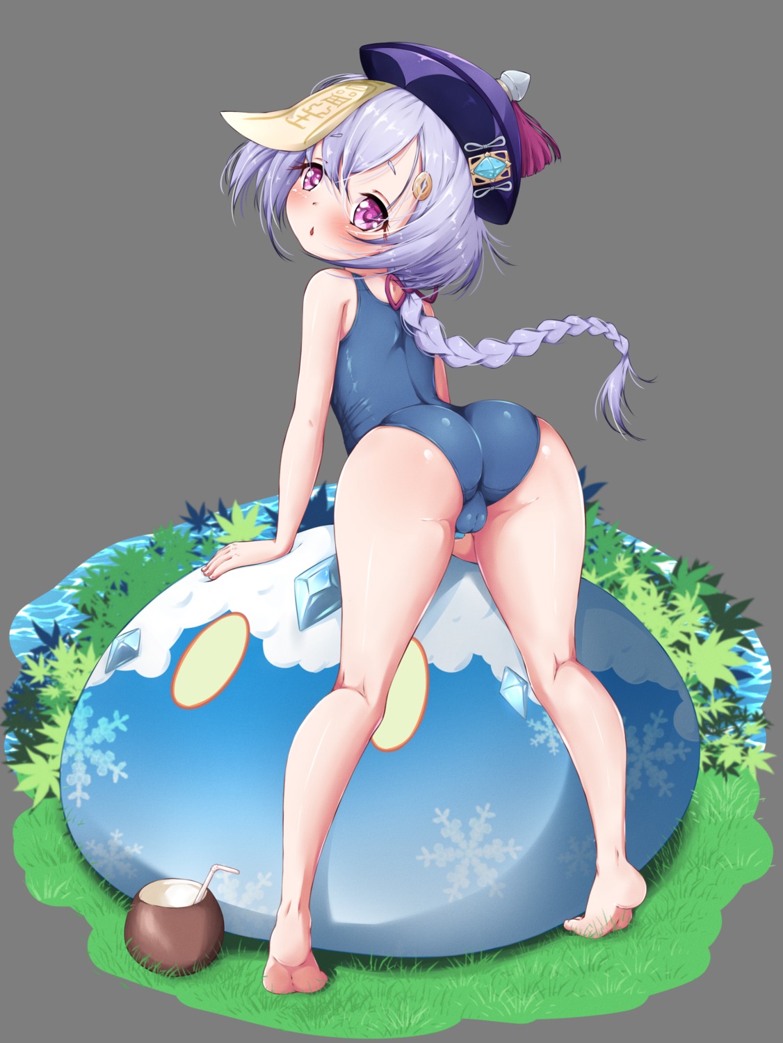 ass cameltoe ether_core genshin_impact loli qiqi school_swimsuit swimsuits transparent_png